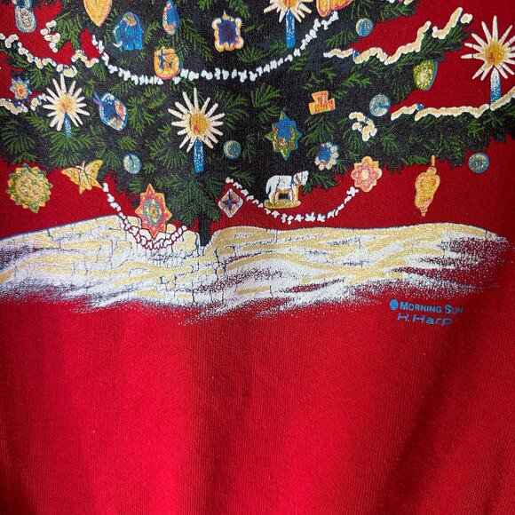 Vintage Jerzees Women's XL Christmas Tree Holiday Sweatshirt Red USA Made - Picture 7 of 7